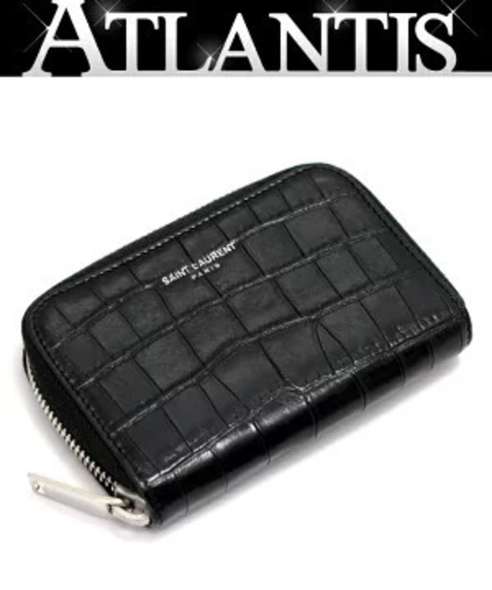 Saint Laurent Paris coin case Wallet Crocodile leather black